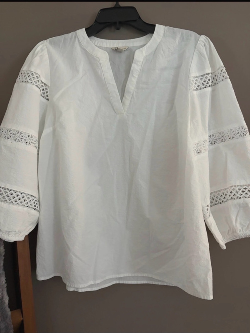 Cato White Lace-Panel Peasant Blouse Size Large